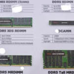 DDR5 memory modules on display at a technology trade show