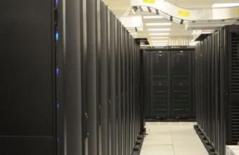 Rows of server racks in a data center representing network infrastructure targeted by botnets