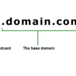 A diagram showing a wildcard domain pattern, a wildcard label, and a base domain.
