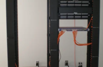 Network cable management panel with organized Ethernet ports