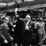 Stock exchange traders working on a busy trading floor
