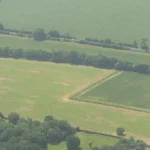 Aerial view of fields and hedgerows near Kensworth, illustrating AI-mapped landscape features for nature restoration