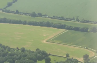 Aerial view of fields and hedgerows near Kensworth, illustrating AI-mapped landscape features for nature restoration