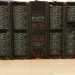 Supercomputer rack representing GPUs and specialized hardware scheduled by Kubernetes device management