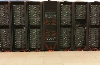 Supercomputer rack representing GPUs and specialized hardware scheduled by Kubernetes device management
