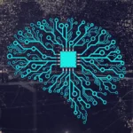 Abstract neural network and chip graphic representing trainable AI agent skills