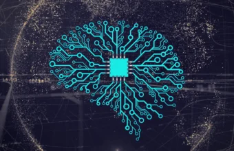 Abstract neural network and chip graphic representing trainable AI agent skills