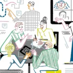 A team collaborating around product and platform design work