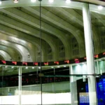 Tokyo Stock Exchange Market Center trading screens and ticker