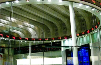 Tokyo Stock Exchange Market Center trading screens and ticker
