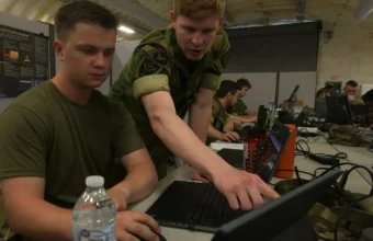 Cyber defense operators reviewing suspicious network activity during a Cyber Shield exercise
