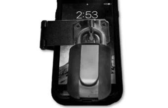 A phone secured by a padlock, illustrating AI data-leak containment and security controls.