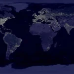 Nighttime satellite view of lights across the Earth, representing globally distributed DNS fast-flux infrastructure.