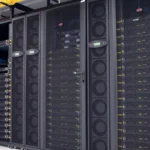 Rows of high-performance computing servers in a data center, representing GPU cluster infrastructure for Slurm and Kubernetes workloads.