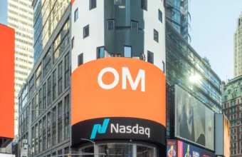 The Nasdaq MarketSite tower and digital display in Times Square, New York City