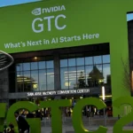 The NVIDIA GTC entrance sign reading What's Next in AI Starts Here outside the San Jose McEnery Convention Center