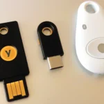 Three hardware security keys used for two-factor authentication