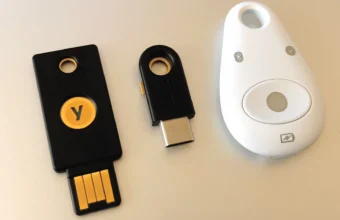 Three hardware security keys used for two-factor authentication