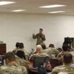 Delaware Air National Guard 1st Lt. Aaron Rosenmund teaches a cybersecurity assessment class during the Cyber Shield 2026 training exercise in Little Rock, Arkansas