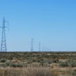 High-voltage electricity transmission line crossing rural New South Wales, Australia