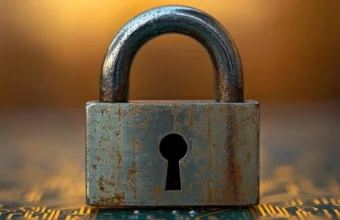 A padlock sitting on a circuit board, representing the WordPress core SQL injection and remote code execution vulnerabilities fixed in version 7.0.2