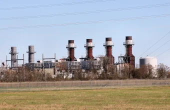 Natural gas power plant turbines and cooling infrastructure at the Sand Hill Energy Center in Texas
