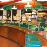 A self-serve cafeteria salad bar with individual bins, tongs, and stacked trays, illustrating selective access instead of an all-or-nothing choice