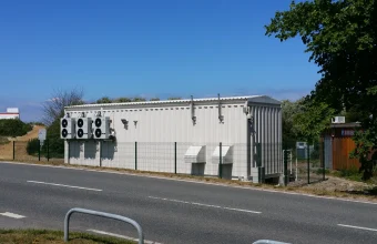 The C-Lion1 submarine fiber optic cable landing station building in Rostock-Markgrafenheide, Germany