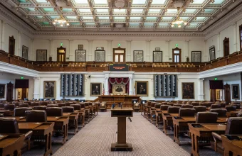 The empty Texas House of Representatives chamber inside the Texas State Capitol in Austin