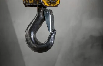 Industrial crane lifting hook with a safety latch, a visual metaphor for the Git hook mechanism exploited in this vulnerability