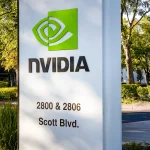 Nvidia's corporate campus sign at 2800 and 2806 Scott Boulevard in Santa Clara, California