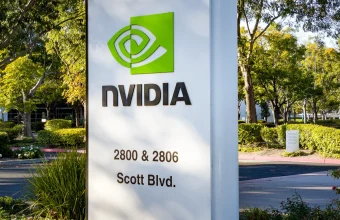 Nvidia's corporate campus sign at 2800 and 2806 Scott Boulevard in Santa Clara, California