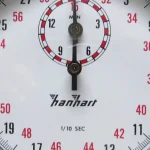 Close-up of a Hanhart mechanical stopwatch dial