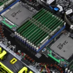 Two AMD Epyc 9754 processors installed in a dual-socket server motherboard