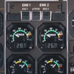 Close-up of a real aircraft cockpit engine instrument panel with dense analog gauges, used as a visual metaphor for application instrumentation