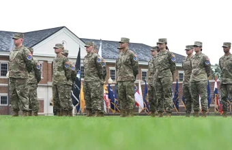 U.S. Space Force Guardians stand in formation during a ceremony, the branch Trump says his new AI Force will be modeled after