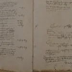 Open handwritten account book from the Brussels Confraternity of the Seven Sorrows (1499 to 1516), with entries running down each page and blank space below them