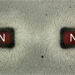 Iron filings tracing the magnetic field between two bar magnets with their north poles facing each other, a nod to the Magnetar name